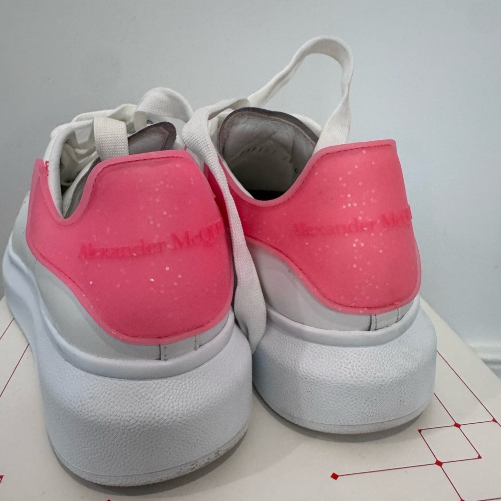 Alexander McQueen White and Bright Pink Glitter Larry Sneakers Size 36 - Picture 2 of 7
